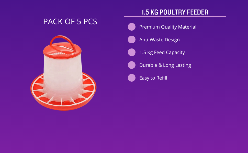 TM&W Premium Quality 1.5 Kg Semi-Automatic Feeders Pack of 5 Pcs, Durable PP Poultry Farming Equipment for Chicken, Duck, Peacock, Turkey and Quail - Image 6