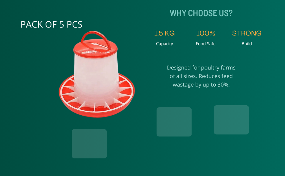 TM&W Premium Quality 1.5 Kg Semi-Automatic Feeders Pack of 5 Pcs, Durable PP Poultry Farming Equipment for Chicken, Duck, Peacock, Turkey and Quail - Image 5