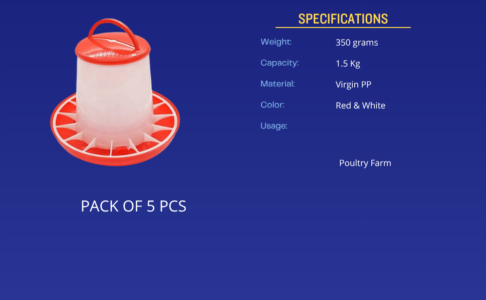 TM&W Premium Quality 1.5 Kg Semi-Automatic Feeders Pack of 5 Pcs, Durable PP Poultry Farming Equipment for Chicken, Duck, Peacock, Turkey and Quail - Image 3